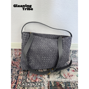 拾遗部落HOME 秋冬复古麂皮大容量编织包托特包女通勤单肩斜挎包