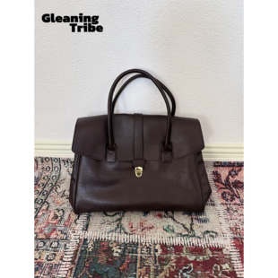 拾遗部落HOME 复古棕色通勤上学大容量公文包包斜挎手提单肩包