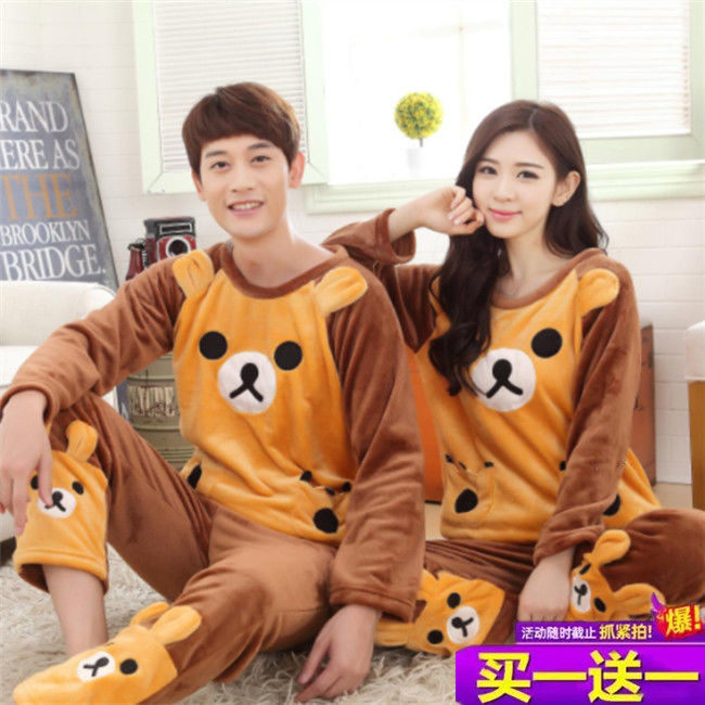 情侣睡衣秋冬季加厚珊瑚绒套头保暖加厚加绒家居服套装法兰绒冬款