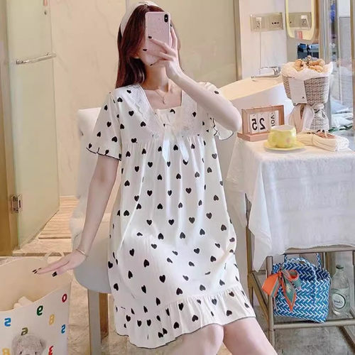 睡衣裙女夏天可爱学生卡通宽松短袖中长款夏季睡裙孕妇可外穿200