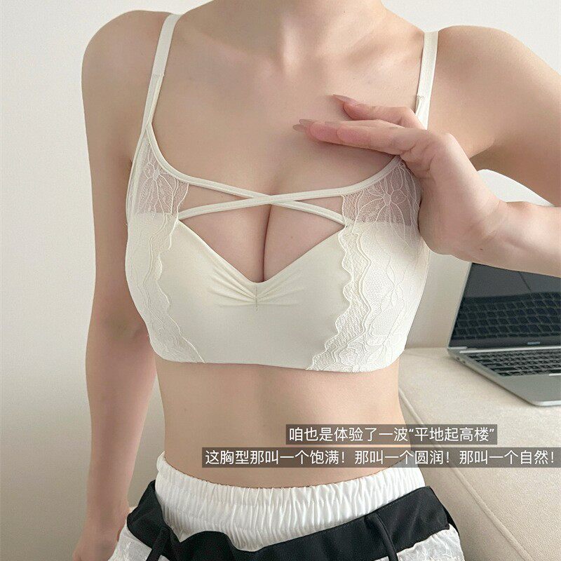 纯欲蕾丝性感内衣女小胸聚拢显大加厚半杯美胸带平胸专用文胸红色