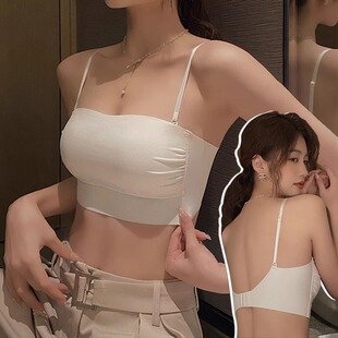 白色无痕抹胸防走光内衣女大胸显小裹胸聚拢吊带美背背心文胸一体