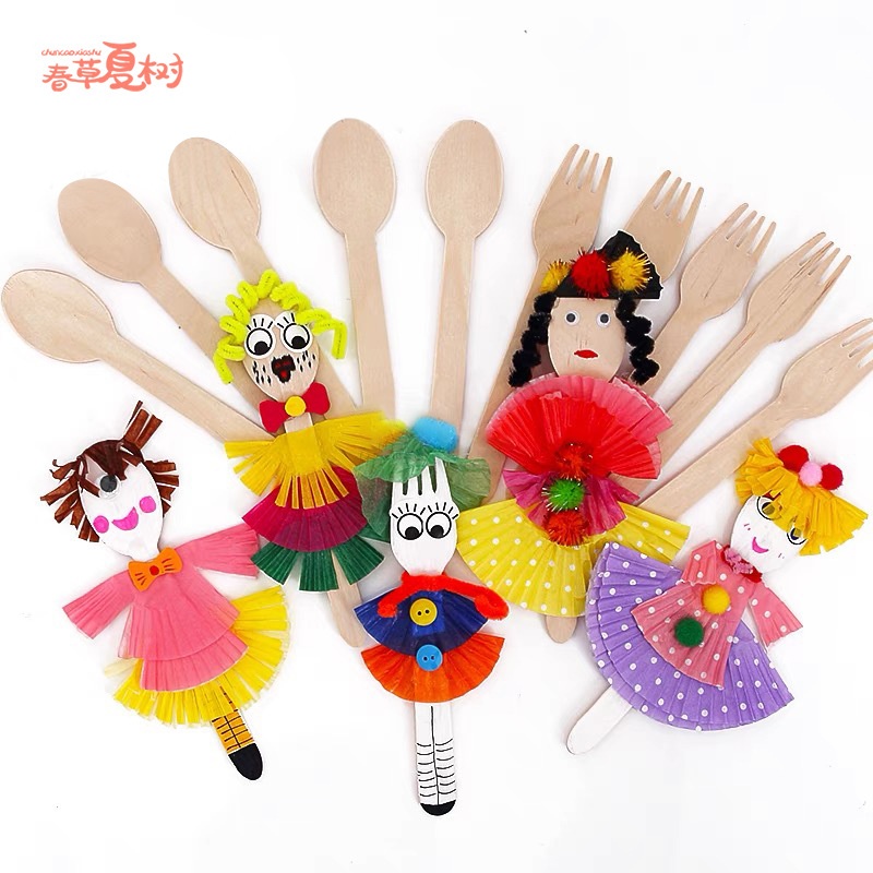 儿童木勺木刀木叉手工制作diy材料幼儿园儿童创意涂鸦手工玩具