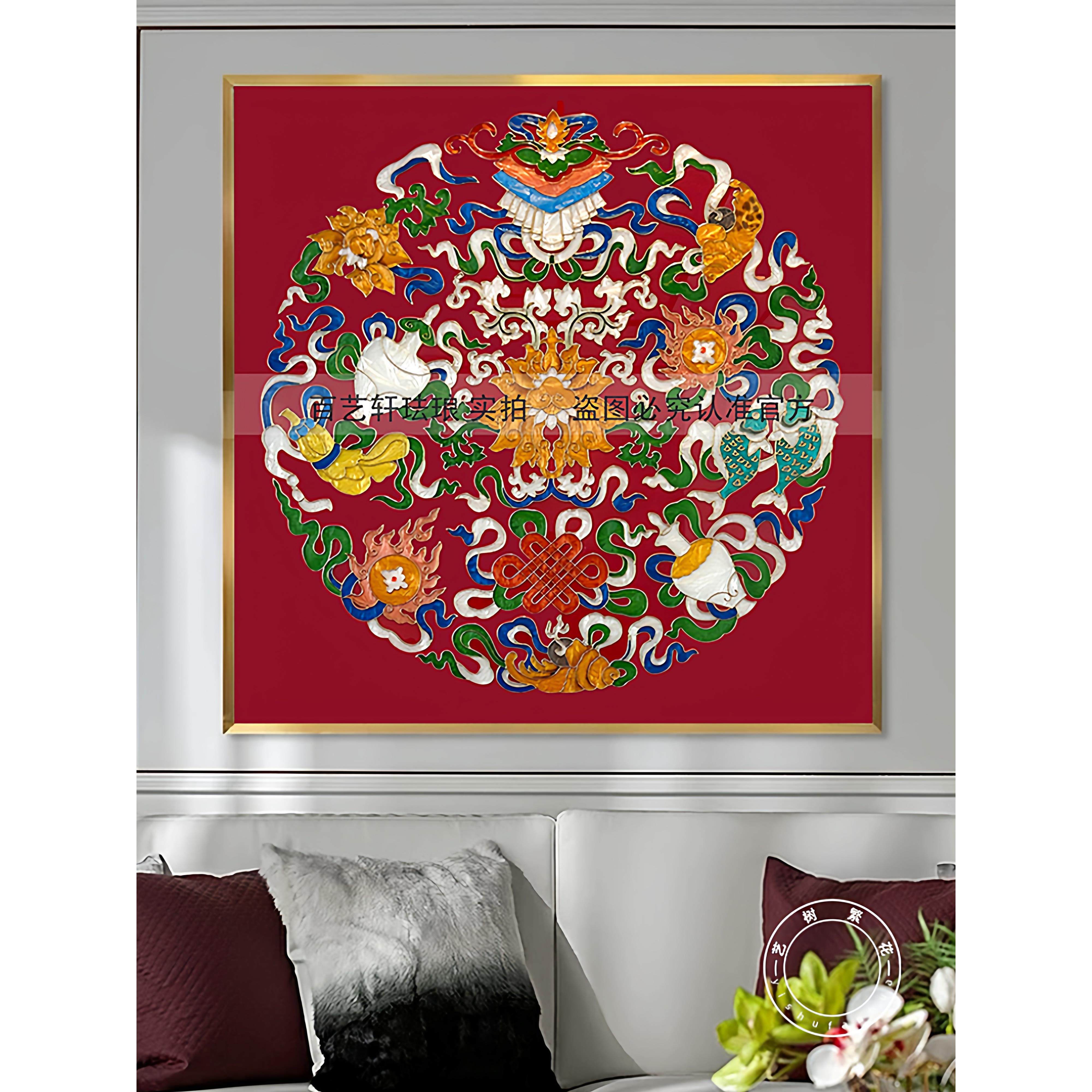 珐琅彩画客厅沙发背景入户玄关走廊装饰画餐厅新中式挂画卧室壁画,家居饰品,现代装饰画,淘宝优惠券,粉丝福利购,淘宝优惠卷