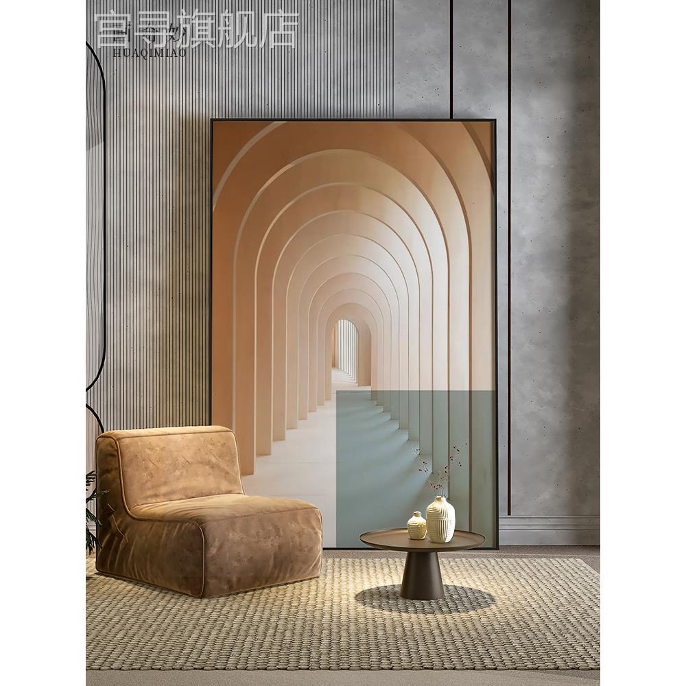 现代轻奢客厅玄关装饰画建筑走廊简约风格室内背景墙壁落地挂画图片