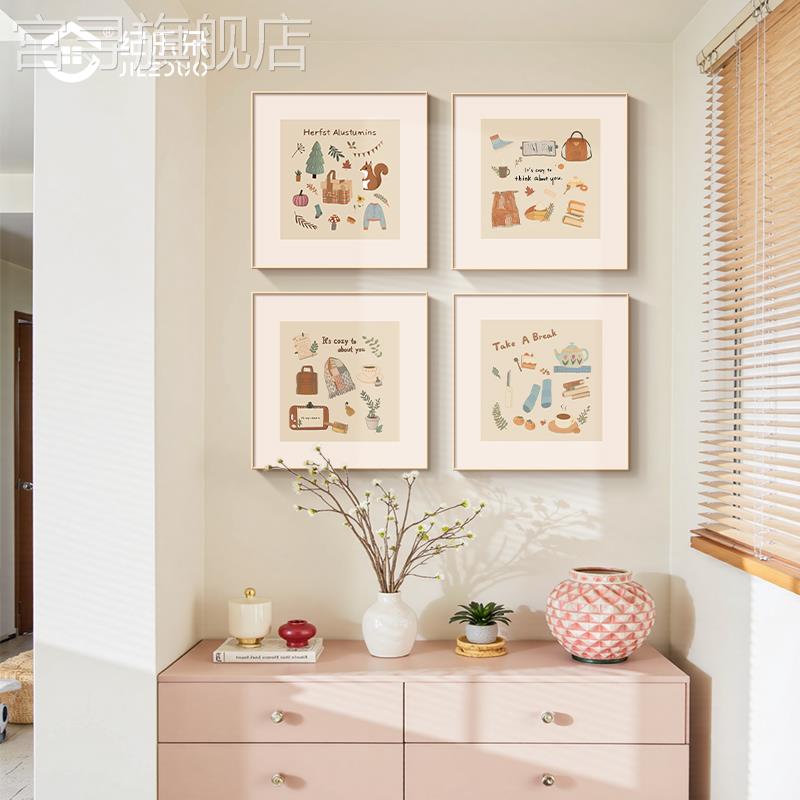 小众艺术卧室装饰画2025新款餐厅挂画现代简约儿童房正方形组合画图片