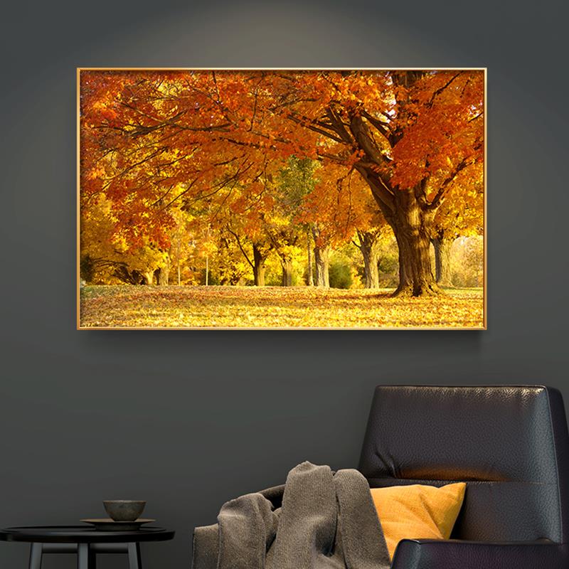 黄金色树林森林枫叶发财树客厅餐厅装饰画卧室背景墙高清风景挂画