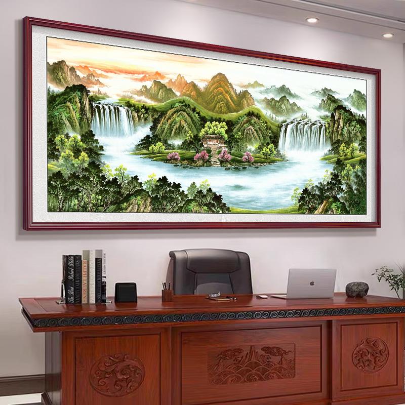 中式风格山水画客厅挂画聚宝盆风景国画装饰画办公室中堂背景墙风