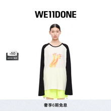 WE11DONE中性男女同款22春夏新品小怪兽印花黑色撞色插肩长袖T恤