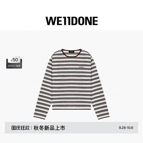 WE11DONE26秋冬新品男女同款字母LOGO磨毛条纹长袖T恤宽松休闲