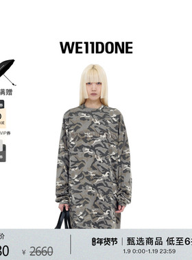 WE11DONE中性男女同款迷彩图案长袖T恤