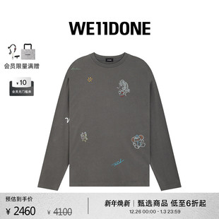 T恤 图案漂洗长袖 WE11DONE男女同款 水钻样式