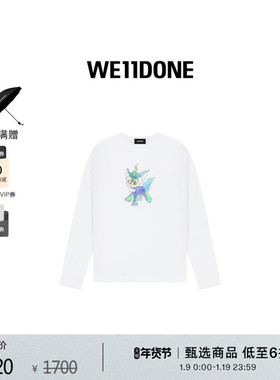 【明星同款】WE11DONE男女同款JEFF怪兽绘图长袖T恤街头感复古
