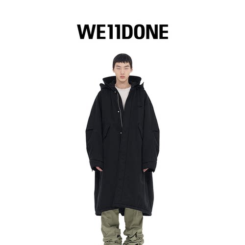 长款拉链兜帽大衣