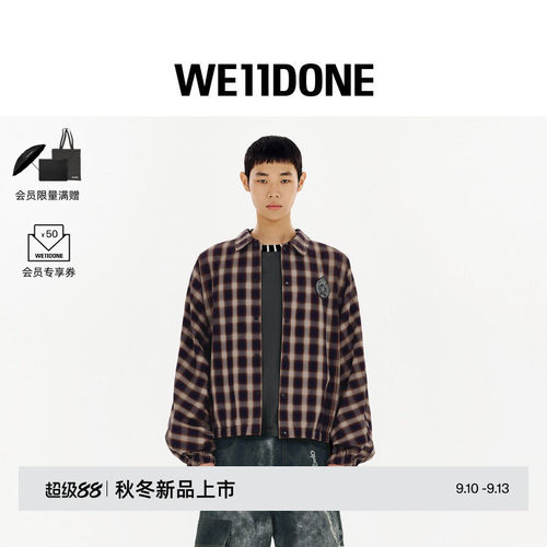 WE11DONE26早秋男女同款格纹落肩教练夹克潮流时尚设计休闲