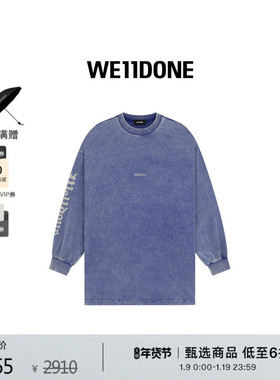 WE11DONE中性男女同款哥特风logo印花标志水洗长袖T恤