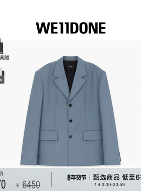 WE11DONE25早秋新品男士羊毛单排扣蓝色垫肩LOGO贴饰休闲西装外套