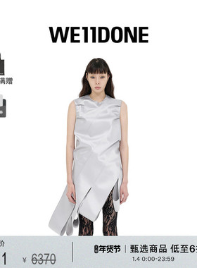 WE11DONE女士经典不对称开衩褶皱连衣裙设计感时尚