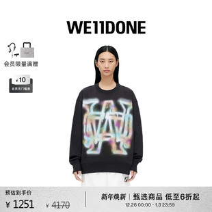 WE11DONE中性男女同款 圆领宽松卫衣 彩虹字母logo印花黑色长袖