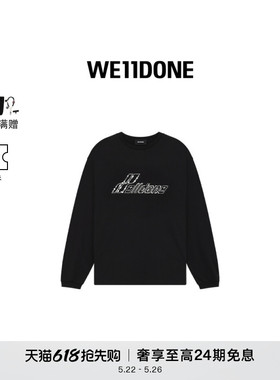 WE11DONE男女同款黑色珍珠样式LOGO长袖T恤简约休闲上衣