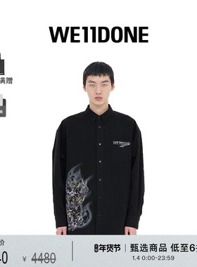 WE11DONE中性男女同款logo印花褪色效果长袖水洗衬衫
