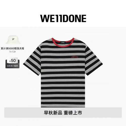 WE11DONE26早秋新品男女同款条纹字母LOGO短袖T恤时尚潮流休闲