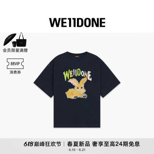 【明星同款】WE11DONE26春季新品男女同款趣味彩绘兔子短袖T恤