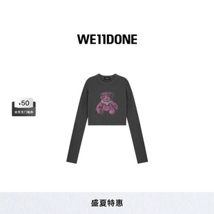 WE11DONE25早春新品 T恤修身 復古時尚 印花上衣 女士鉚釘小熊長袖