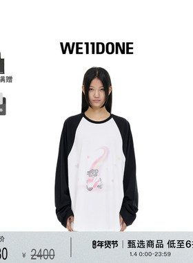 【明星同款】WE11DONE中性男女同款泰迪熊印花插肩休闲长袖T恤