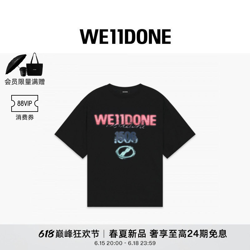 【明星同款】WE11DONE26春季新品彩色喷绘1506 LOGO短袖T恤宽松