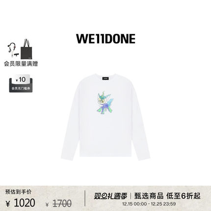 【明星同款】WE11DONE男女同款JEFF怪兽绘图长袖T恤街头感复古