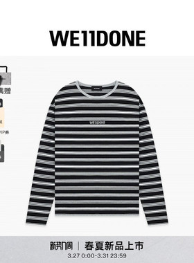 WE11DONE26夏季新品男女同款水钻样式LOGO条纹长袖T恤宽松休闲