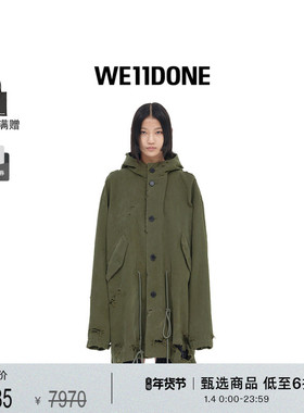 WE11DONE中性男女同款做旧连帽派克大衣外套