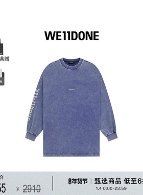 WE11DONE中性男女同款哥特风logo印花标志水洗长袖T恤