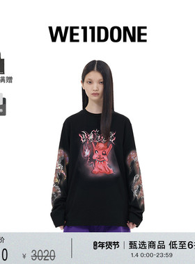 【明星同款】WE11DONE中性男女同款怪兽系列logo长袖T恤