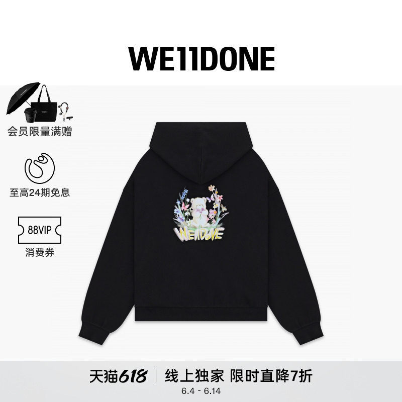 【新品直降7折】WE11DONE26夏季新品男女同款贴纸小熊卫衣休闲