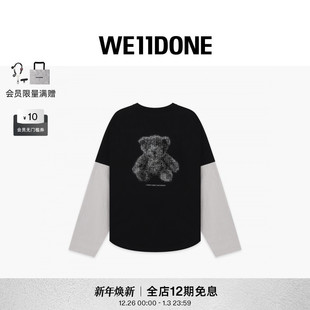 泰迪熊印花叠层长袖 男女同款 WE11DONE25早秋新品 T恤 明星同款