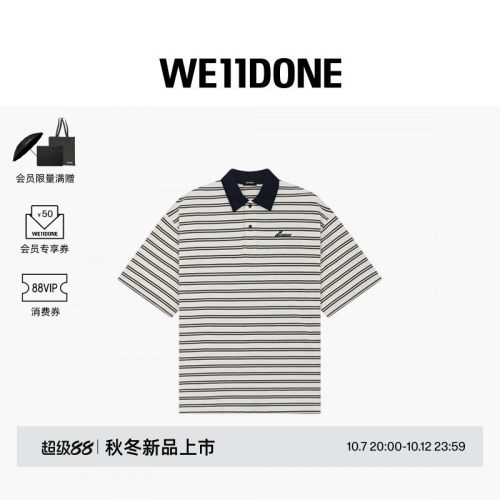 WE11DONE26早秋新品男女同款条纹POLO短袖T恤时尚潮流休闲舒适