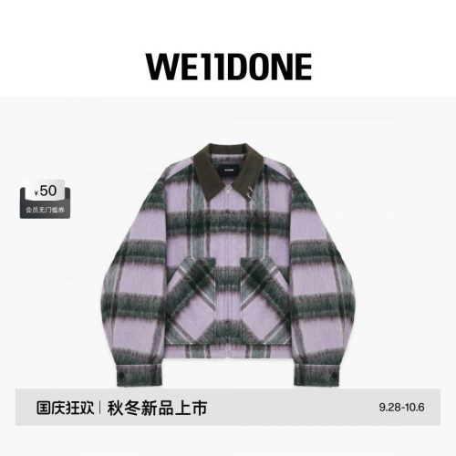 WE11DONE26早秋新品男女同款穿孔设计格纹拉链夹克潮流时尚