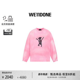 WE11DONE中性男女同款 T恤 骷髅泰迪熊印花休闲宽松长袖