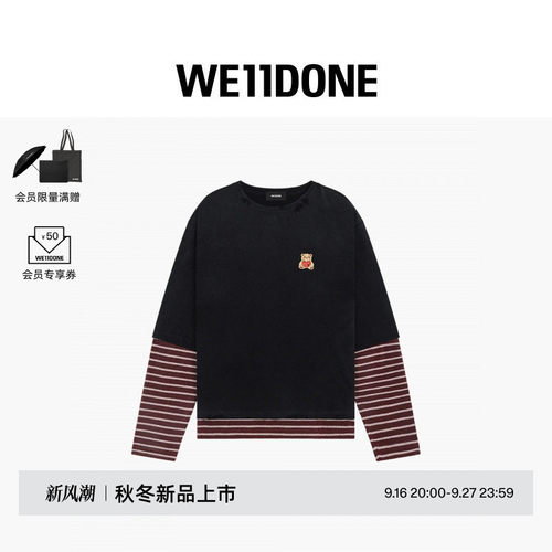 【明星同款】WE11DONE26早秋新品男女同款爱心小熊撞色长袖T恤