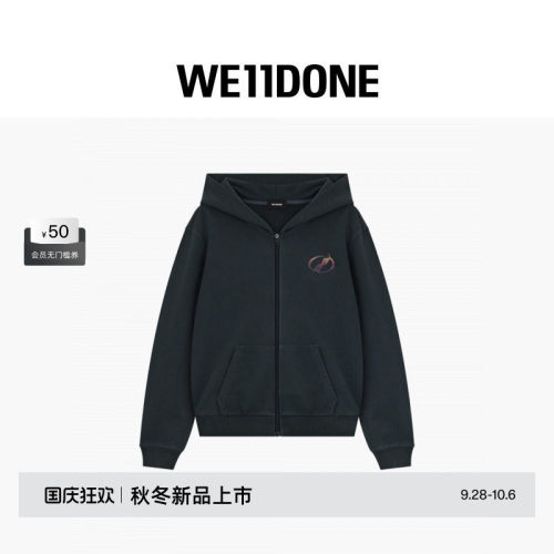 WE11DONE26早秋新品男女同款经典水钻样式LOGO拉链连帽卫衣休闲