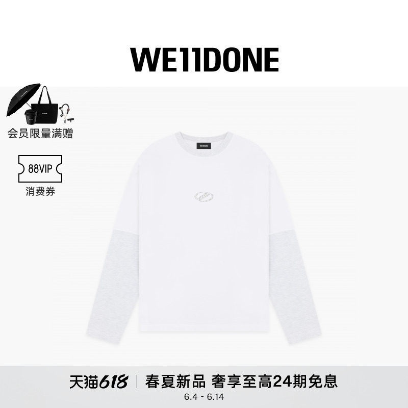 【明星同款】WE11DONE26春季新品男女同款水钻样式拼接长袖T恤