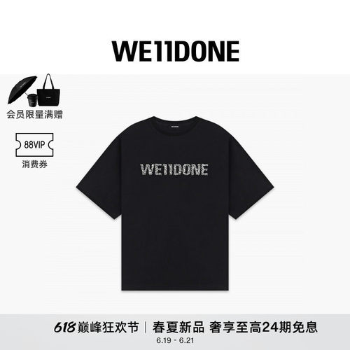 WE11DONE26夏季新品男女同款水钻样式LOGO短袖T恤休闲时尚潮流