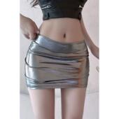 伪娘变装 性感亮面烫金紧身OL包臀裙 胖mm迷你裙超短裙大码