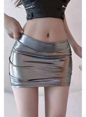 性感亮面烫金紧身OL包臀裙 胖mm迷你裙超短裙大码伪娘变装