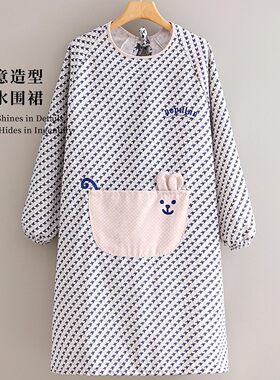 茉白家居新款帆布围裙长袖家用厨房防污透气做饭罩衣女耐磨  MB44