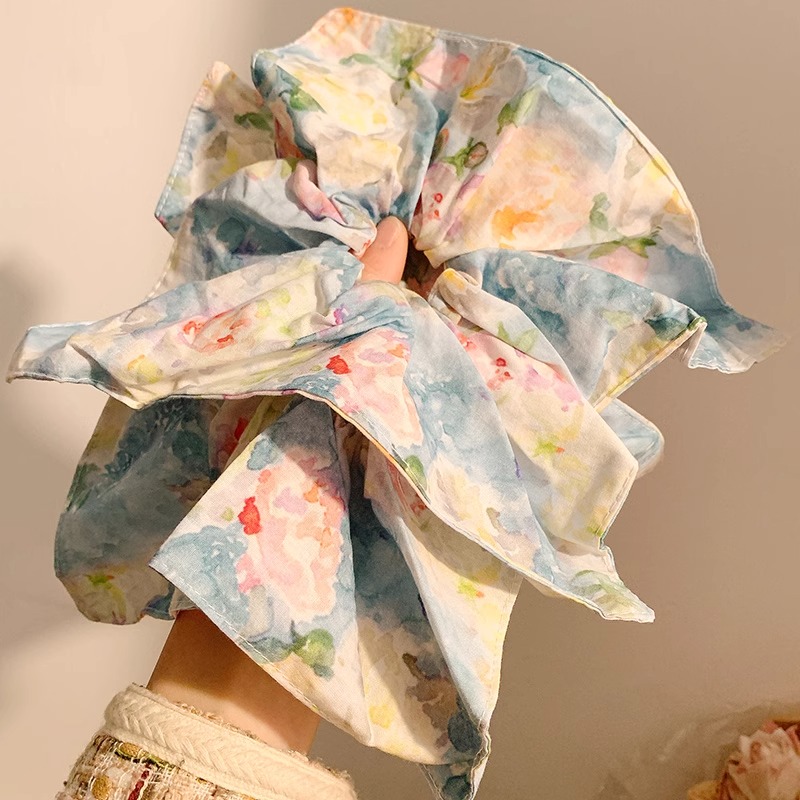 油画风碎花方巾大肠发圈女2025新款绝美方形发饰扎头发方形头绳