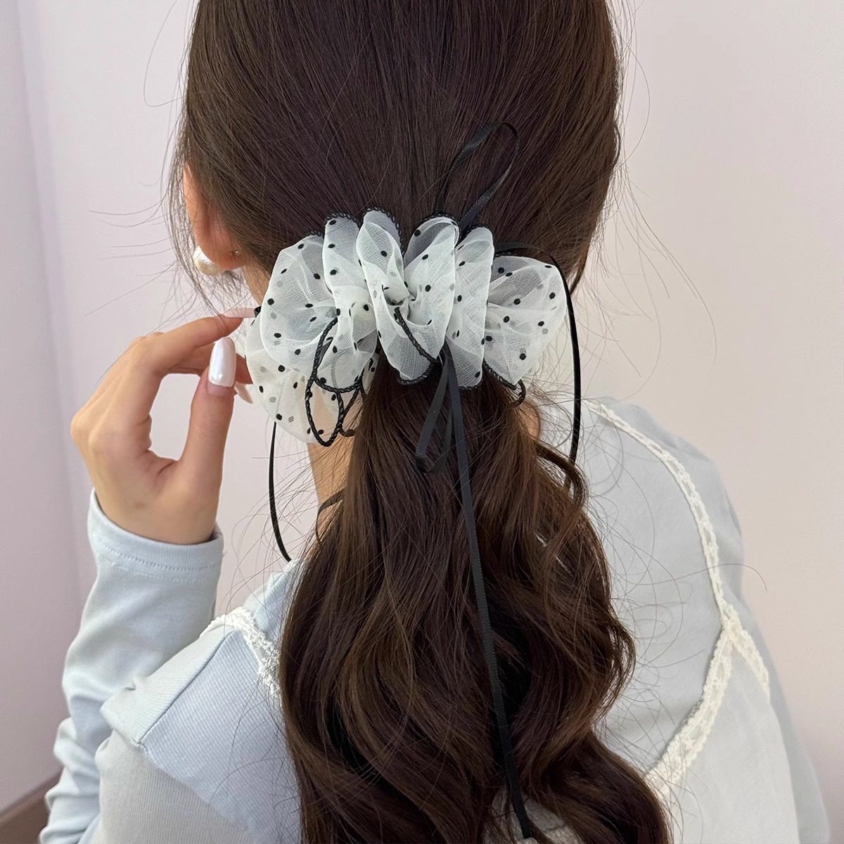 韩国时尚丝带网纱泡泡大肠发圈2025新款蓬松扎马尾丸子头发饰头绳