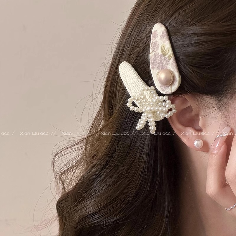 韩国珍珠发夹女2025新款高级感侧边刘海鸭嘴夹水滴BB夹耳边夹发饰